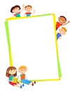 Illustration of kids bunner around vertical banner behind poster vector