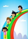 Illustration of Kids of Different Ethnicities Sliding Down Royalty Free Stock Photo