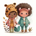 Illustration of kids dressed with animals costumes Royalty Free Stock Photo
