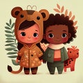 Illustration of kids dressed with animals costumes Royalty Free Stock Photo