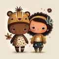 Illustration of kids dressed with animals costumes Royalty Free Stock Photo