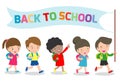 Illustration of Kids Going to School, back to school template with children, group of pupils walking school child Isolated Royalty Free Stock Photo