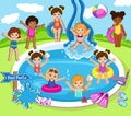 Illustration of Kids Having a Pool Party.