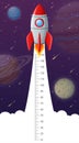 Kids height chart with space rocket launch in universe Royalty Free Stock Photo