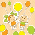 Illustration of kids playing with balloons in cartoon style