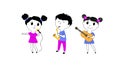Illustration of kids playing different musical instruments and singing songs. Vector design of banner poster design template for Royalty Free Stock Photo