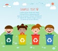 Illustration of Kids Segregating Trash, recycling trash, Save the World Royalty Free Stock Photo