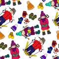 Illustration of Kids and winter fun. The bright winter clothes. Royalty Free Stock Photo