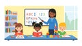 Kindergarten Classroom Teacher, Kids Learning, Education Vector Royalty Free Stock Photo