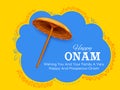 King Mahabali umbrella in celebration background for Happy Onam festival of South India Kerala