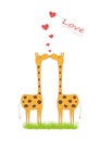 Illustration of kissing giraffes isolated on a white background