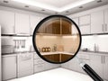 Illustration of kitchen is through a magnifying glass Royalty Free Stock Photo