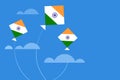 Kites in Indian flag colours fly in the sky Royalty Free Stock Photo