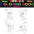 Kitten musketeer with sword coloring book