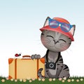 illustration of kitten with a suitcase