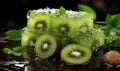 Traditional kiwi and mint Soap Bars on a Rustic Wooden Board