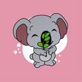 Illustration of Koala Close Their Eyes and Holding Leaves Cartoon, Cute Funny Character, Flat Design Royalty Free Stock Photo