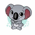 Illustration of Koala Smiled Cartoon, Cute Funny Character with, Flat Design