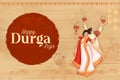 lady performing Dhunchi dance in Happy Durga Puja Subh Navratri Indian religious header banner background