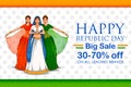 Lady in Tricolor saree of Indian flag for 26th January Happy Republic Day of India Royalty Free Stock Photo