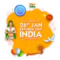 Lady in Tricolor saree of Indian flag for 26th January Happy Republic Day of India Royalty Free Stock Photo