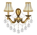 lamp, sconce bronze vintage with crystal pendants on white background