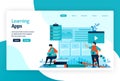 Illustration of landing page for Learning apps. Education process of learning knowledge, skills, values, beliefs, and habits.