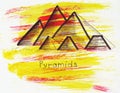 Illustration Landmark sketching ancient Egyptian pyramids near Cairo in the Libyan desert heart