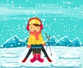 Illustration of landscape girl skiing