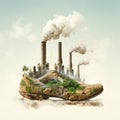 Illustration with a landscape of an industrial area, pipes with smoke 1