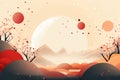 an illustration of a landscape with red and orange balloons Royalty Free Stock Photo