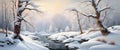 Illustration landscape. Snowy background. Snowdrifts wallpaper Winter season. Royalty Free Stock Photo