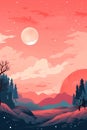 an illustration of a landscape with trees and a full moon Royalty Free Stock Photo