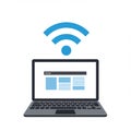 Illustration of a laptop with a display showing a simplified webpage layout, featuring text