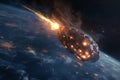 Illustration of  large asteroid falling from space, about to hit the earth's surface. the earth is seen in the background with it Royalty Free Stock Photo