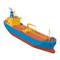 Illustration of a large cargo ship with a blue and red hull and a yellow superstructure. Royalty Free Stock Photo