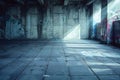 A large concrete wall with graffiti, in a dark and gritty atmosphere, the light is soft on the right side of the frame castin Royalty Free Stock Photo