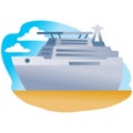 Illustration of a large cruise liner on a blue background,