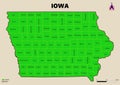 Illustration a large detailed administrative Map of the US American State Iowa