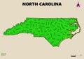 Illustration a large detailed administrative Map of the US American State North Carolina Royalty Free Stock Photo