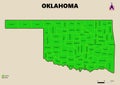 Illustration a large detailed administrative Map of the US American State Oklahoma