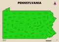 Illustration a large detailed administrative Map of the US American State Pennsylvania