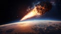 illustration of a large meteorite falling to the earth. danger from space. Generative AI