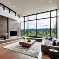 Large modern luxury living room interior in Bellevue home. Royalty Free Stock Photo