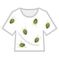 Illustration of a large number of stink bugs attached to laundry