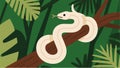 Illustration Of A Large Python Wrapped Around A Tree Branch Against A Backdrop Of Humid Tropical Forest Vector Design Template Royalty Free Stock Photo
