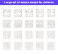 Illustration of a large set of square mazes for kids