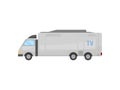 Flat vector icon of large TV news truck, side view. Mobile television studio. Media car. Communication theme Royalty Free Stock Photo