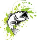 Illustration of a largemouth bass fish jumping done in cartoon style on isolated white background. Royalty Free Stock Photo