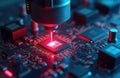 Illustration of laser etching circuit board. Machine creates complex electronic components. Tech process involves precise Royalty Free Stock Photo